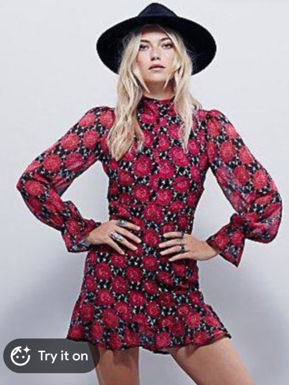 For Love And Lemons Clover Floral High-Neck Mini Dress